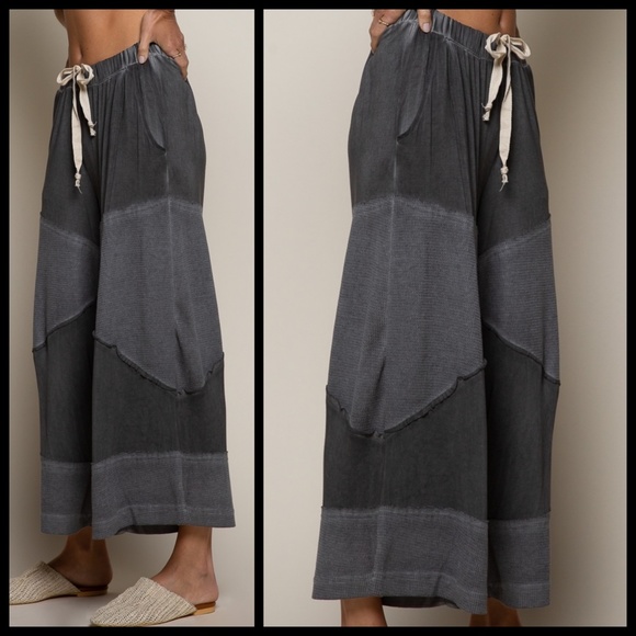 POL Wide Leg Pants W/Drawstring Mix Fabric RESTOCKING IN BLACK & 4 MORE COLORS! - Picture 3 of 14